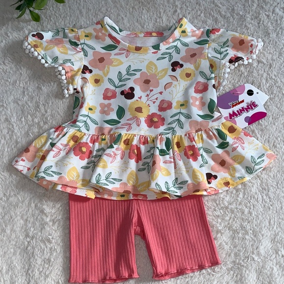 NWT Disney Minnie Mouse Floral 2pc Set Yellow & Pink 18M - Picture 3 of 11
